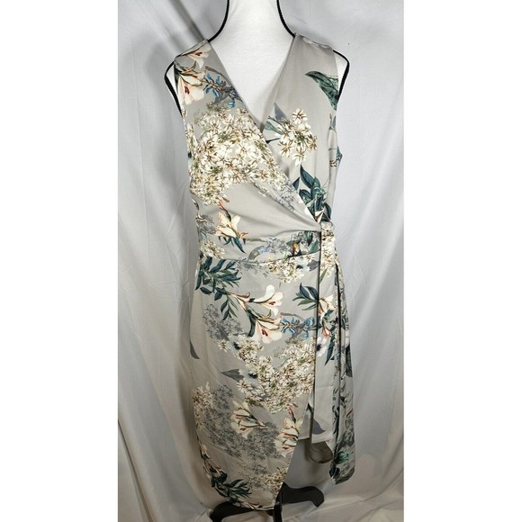 A.B.S Collection Womens Floral Leaves Print Tie Close Wrap Style Dress Size 8 - Picture 2 of 7